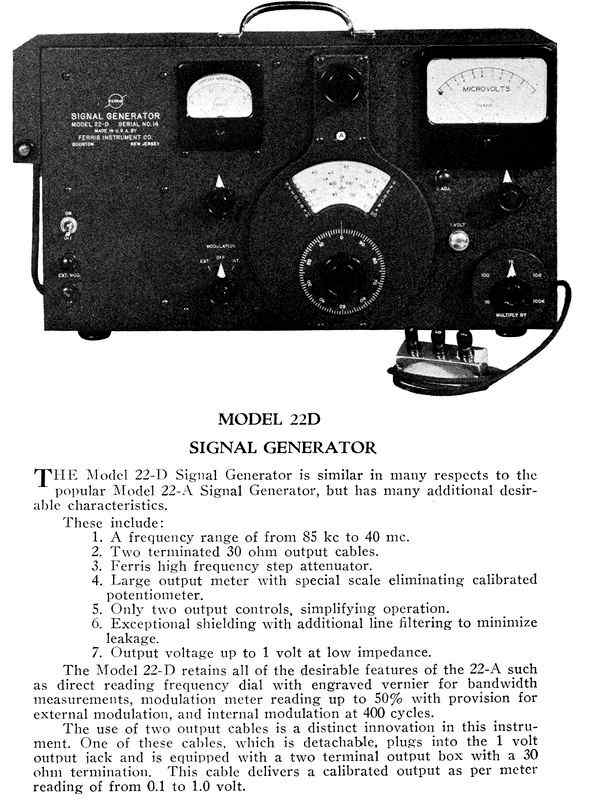 Ferris 22D signal generator catalog description